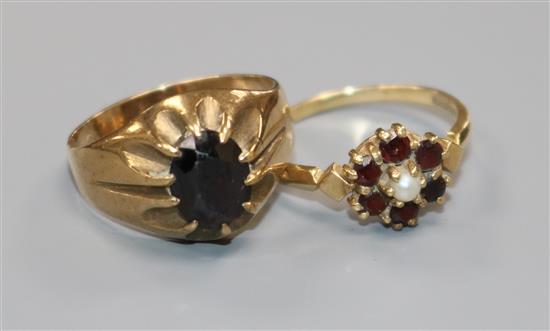 Two 9ct gold and gem set dress rings.